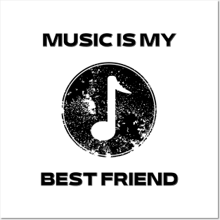 Music is my best friend logo black Posters and Art